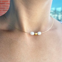 Κολιέ Κ14 χρυσό με λευκά μαργαριτάρια και μενταγιόν καρδιά - F319627